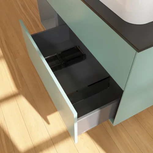 VILLEROY BOCH Toaletní skříňka Finion, s osvětlením, 3 výsuvy, 1200 x 603 x 501 mm, olivový matný lak / antracitový matný lak / černé matné sklo #F392GKGM, obrázek 7