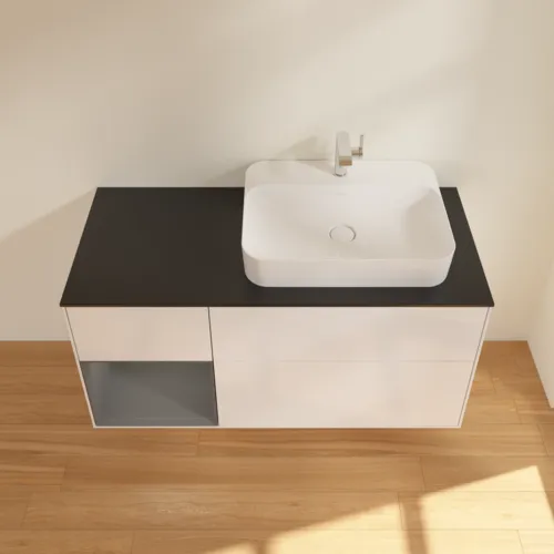 VILLEROY BOCH Toaletní skříňka Finion, s osvětlením, 3 výsuvy, 1200 x 603 x 501 mm, lesklý bílý lak / antracitový matný lak / černé matné sklo #F392GKGF, obrázek 4
