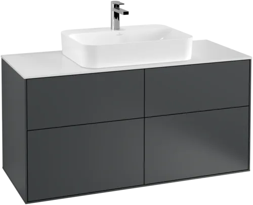 VILLEROY BOCH Toaletní skříňka Finion, 4 výsuvy, 1200 x 603 x 501 mm, půlnočně modrý matný lak / bílé matné sklo #F38100HG