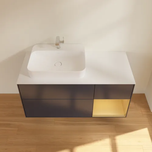 VILLEROY BOCH Toaletní skříňka Finion, s osvětlením, 3 výsuvy, 1200 x 603 x 501 mm, Midnight Blue Matt Lacquer / Gold Matt Lacquer / Glass White Matt #F401HFHG, obrázek 4