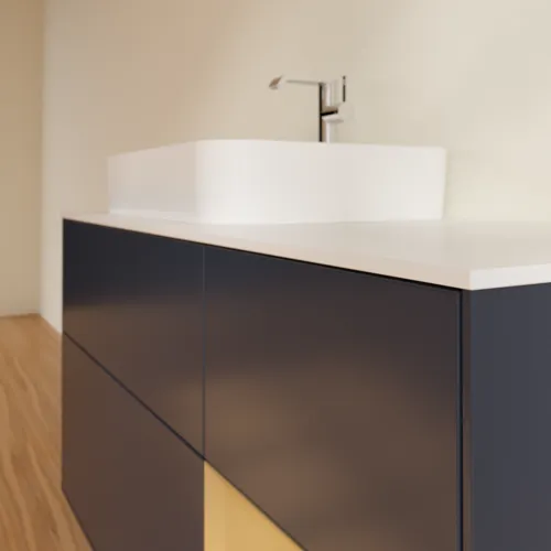 VILLEROY BOCH Toaletní skříňka Finion, s osvětlením, 3 výsuvy, 1200 x 603 x 501 mm, Midnight Blue Matt Lacquer / Gold Matt Lacquer / Glass White Matt #F401HFHG, obrázek 6