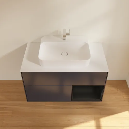 VILLEROY BOCH Toaletní skříňka Finion, s osvětlením, 2 výsuvy, 1000 x 603 x 501 mm, Midnight Blue Matt Lacquer / Black Matt Lacquer / Glass White Matt #F371PDHG, obrázek 4