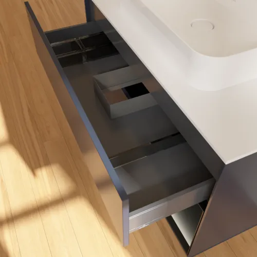 VILLEROY BOCH Toaletní skříňka Finion, s osvětlením, 2 výsuvy, 1000 x 603 x 501 mm, Midnight Blue Matt Lacquer / Black Matt Lacquer / Glass White Matt #F371PDHG, obrázek 8