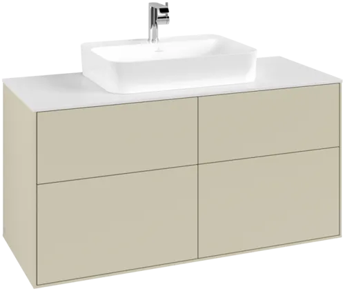 VILLEROY BOCH Toaletní skříňka Finion, 4 výsuvy, 1200 x 603 x 501 mm, hedvábně šedý matný lak / sklo bílé matné #F38100HJ