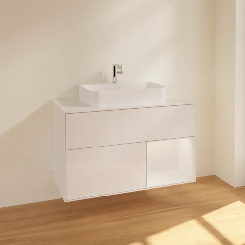 VILLEROY BOCH Toaletní skříňka Finion, s osvětlením, 2 výsuvy, 1000 x 603 x 501 mm, lesklý bílý lak / lesklý bílý lak / sklo bílé matné #F371GFGF, obrázek 2