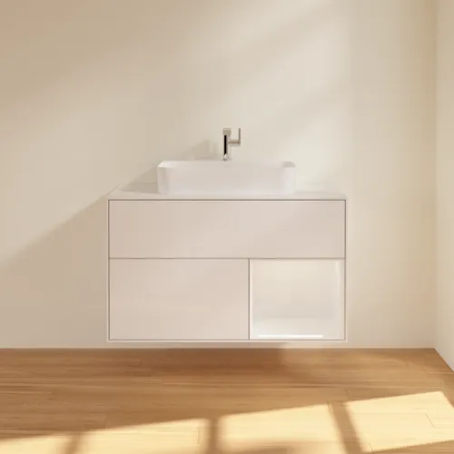 VILLEROY BOCH Toaletní skříňka Finion, s osvětlením, 2 výsuvy, 1000 x 603 x 501 mm, lesklý bílý lak / lesklý bílý lak / sklo bílé matné #F371GFGF, obrázek 3