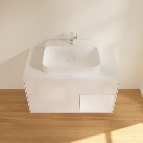 VILLEROY BOCH Toaletní skříňka Finion, s osvětlením, 2 výsuvy, 1000 x 603 x 501 mm, lesklý bílý lak / lesklý bílý lak / sklo bílé matné #F371GFGF, obrázek 4