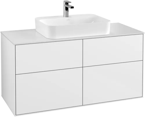 VILLEROY BOCH Toaletní skříňka Finion, 4 výsuvy, 1200 x 603 x 501 mm, lesklý bílý lak / sklo bílé matné #F38100GF