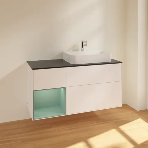VILLEROY BOCH Toaletní skříňka Finion, s osvětlením, 3 výsuvy, 1200 x 603 x 501 mm, bílý matný lak / olivový matný lak / černé matné sklo #F392GMMT, obrázek 2