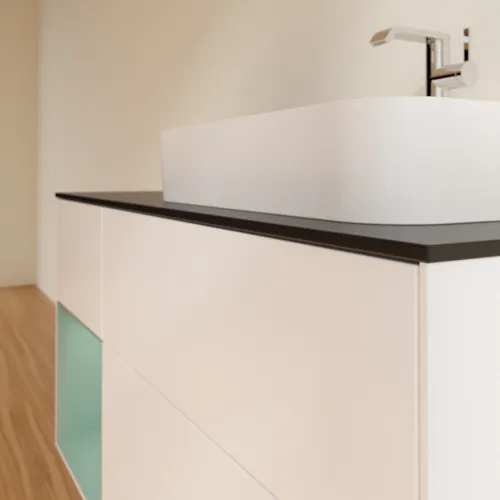 VILLEROY BOCH Toaletní skříňka Finion, s osvětlením, 3 výsuvy, 1200 x 603 x 501 mm, bílý matný lak / olivový matný lak / černé matné sklo #F392GMMT, obrázek 6