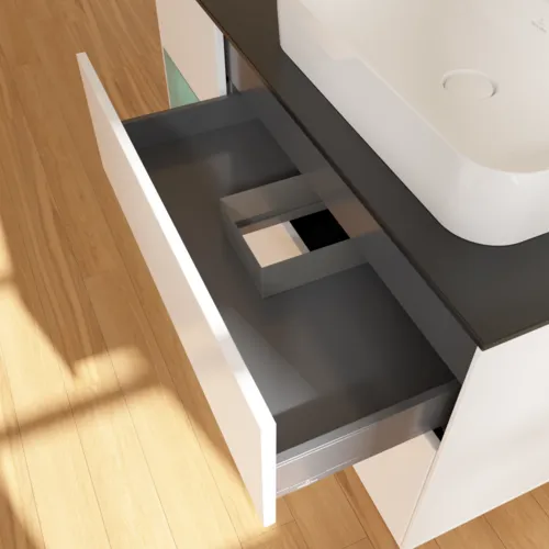 VILLEROY BOCH Toaletní skříňka Finion, s osvětlením, 3 výsuvy, 1200 x 603 x 501 mm, bílý matný lak / olivový matný lak / černé matné sklo #F392GMMT, obrázek 8