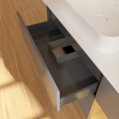 VILLEROY BOCH Toaletní skříňka Finion, s osvětlením, 3 výsuvy, 1200 x 603 x 501 mm, antracitový matný lak / zlatý matný lak / bílé matné sklo #F401HFGK, obrázek 8