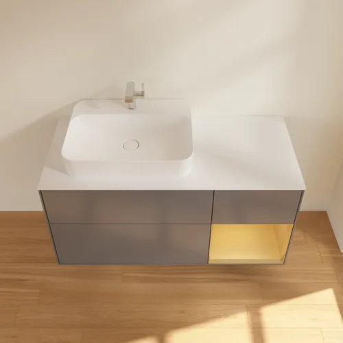 VILLEROY BOCH Toaletní skříňka Finion, s osvětlením, 3 výsuvy, 1200 x 603 x 501 mm, antracitový matný lak / zlatý matný lak / bílé matné sklo #F401HFGK, obrázek 4