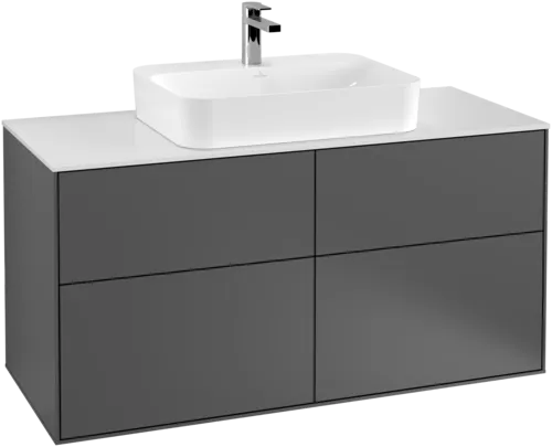 VILLEROY BOCH Toaletní skříňka Finion, 4 výsuvy, 1200 x 603 x 501 mm, antracit matný lak / sklo bílé matné #F38100GK