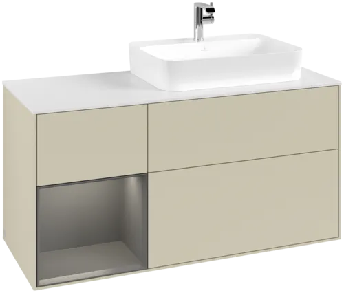 VILLEROY BOCH Toaletní skříňka Finion, s osvětlením, 3 výsuvy, 1200 x 603 x 501 mm, hedvábně šedý matný lak / antracitový matný lak / bílé matné sklo #F391GKHJ