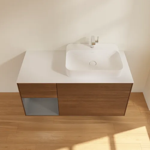 VILLEROY BOCH Toaletní skříňka Finion, s osvětlením, 3 výsuvy, 1200 x 603 x 501 mm, ořechová dýha / antracitový matný lak / bílé matné sklo #F391GKGN, obrázek 4