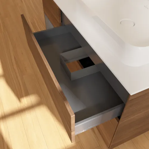 VILLEROY BOCH Toaletní skříňka Finion, s osvětlením, 3 výsuvy, 1200 x 603 x 501 mm, ořechová dýha / antracitový matný lak / bílé matné sklo #F391GKGN, obrázek 8