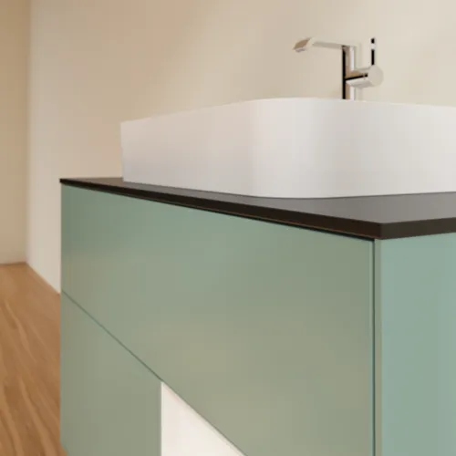 VILLEROY BOCH Toaletní skříňka Finion, s osvětlením, 2 výsuvy, 1000 x 603 x 501 mm, olivový matný lak / lesklý bílý lak / sklo černé matné #F372GFGM, obrázek 6