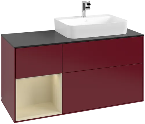 VILLEROY BOCH Toaletní skříňka Finion, s osvětlením, 3 výsuvy, 1200 x 603 x 501 mm, Peony Matt Lacquer / Silk Grey Matt Lacquer / Glass Black Matt #F392HJHB