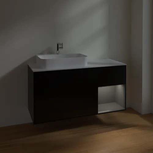 VILLEROY BOCH Toaletní skříňka Finion, s osvětlením, 3 výsuvy, 1200 x 603 x 501 mm, černý matný lak / antracitový matný lak / bílé matné sklo #F401GKPD, obrázek 5