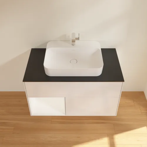 VILLEROY BOCH Umyvadlová skříňka Finion, s osvětlením, 2 výsuvy, 1000 x 603 x 501 mm, lesklý bílý lak / bílý matný lak / černé matné sklo #F362MTGF, obrázek 4