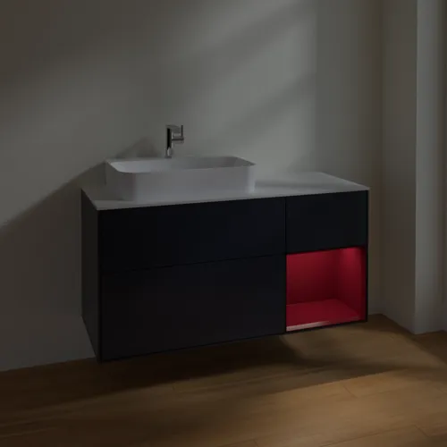 VILLEROY BOCH Toaletní skříňka Finion, s osvětlením, 3 výsuvy, 1200 x 603 x 501 mm, Midnight Blue Matt Lacquer / Peony Matt Lacquer / Glass White Matt #F401HBHG, obrázek 5
