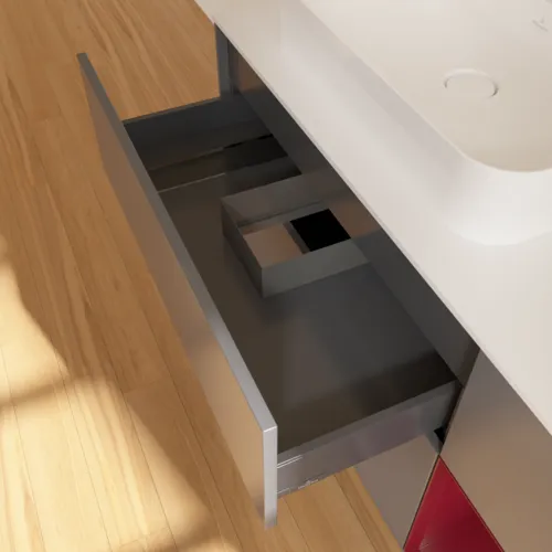 VILLEROY BOCH Toaletní skříňka Finion, s osvětlením, 3 výsuvy, 1200 x 603 x 501 mm, antracitový matný lak / pivoňkový matný lak / bílé matné sklo #F401HBGK, obrázek 8