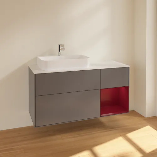 VILLEROY BOCH Toaletní skříňka Finion, s osvětlením, 3 výsuvy, 1200 x 603 x 501 mm, antracitový matný lak / pivoňkový matný lak / bílé matné sklo #F401HBGK, obrázek 2