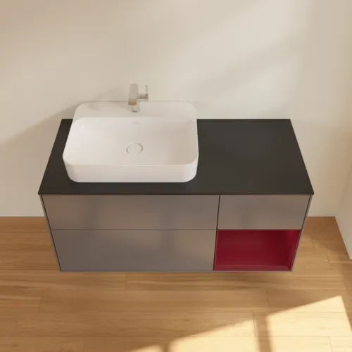 VILLEROY BOCH Toaletní skříňka Finion, s osvětlením, 3 výsuvy, 1200 x 603 x 501 mm, antracitový matný lak / pivoňkový matný lak / černé matné sklo #F402HBGK, obrázek 4