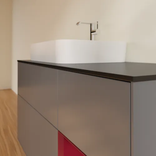 VILLEROY BOCH Toaletní skříňka Finion, s osvětlením, 3 výsuvy, 1200 x 603 x 501 mm, antracitový matný lak / pivoňkový matný lak / černé matné sklo #F402HBGK, obrázek 6