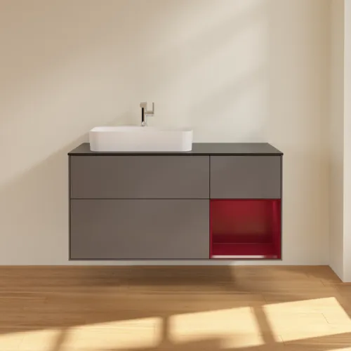 VILLEROY BOCH Toaletní skříňka Finion, s osvětlením, 3 výsuvy, 1200 x 603 x 501 mm, antracitový matný lak / pivoňkový matný lak / černé matné sklo #F402HBGK, obrázek 3