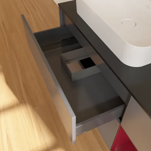 VILLEROY BOCH Toaletní skříňka Finion, s osvětlením, 3 výsuvy, 1200 x 603 x 501 mm, antracitový matný lak / pivoňkový matný lak / černé matné sklo #F402HBGK, obrázek 8
