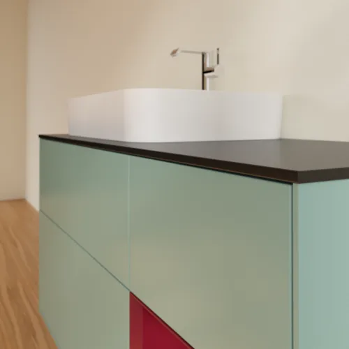 VILLEROY BOCH Toaletní skříňka Finion, s osvětlením, 3 výsuvy, 1200 x 603 x 501 mm, olivový matný lak / pivoňkový matný lak / černé matné sklo #F402HBGM, obrázek 6