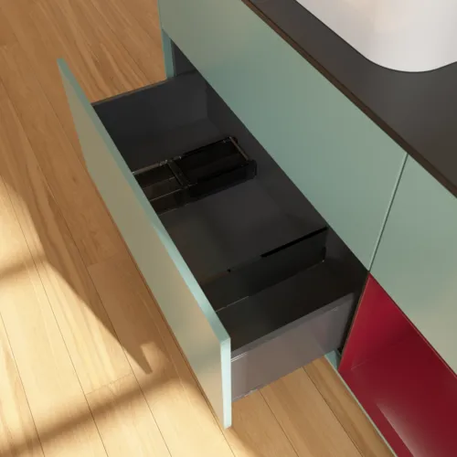 VILLEROY BOCH Toaletní skříňka Finion, s osvětlením, 3 výsuvy, 1200 x 603 x 501 mm, olivový matný lak / pivoňkový matný lak / černé matné sklo #F402HBGM, obrázek 7