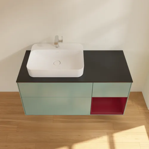 VILLEROY BOCH Toaletní skříňka Finion, s osvětlením, 3 výsuvy, 1200 x 603 x 501 mm, olivový matný lak / pivoňkový matný lak / černé matné sklo #F402HBGM, obrázek 4