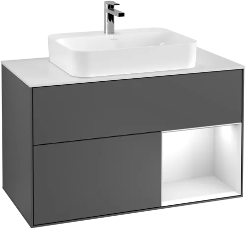 VILLEROY BOCH Toaletní skříňka Finion, s osvětlením, 2 výsuvy, 1000 x 603 x 501 mm, antracitový matný lak / bílý matný lak / bílé matné sklo #F371MTGK
