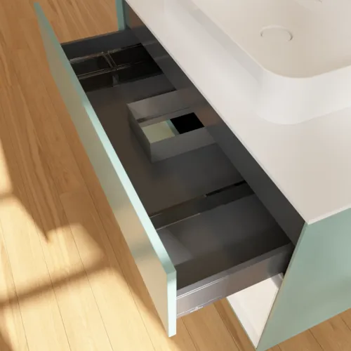 VILLEROY BOCH Toaletní skříňka Finion, s osvětlením, 2 výsuvy, 1000 x 603 x 501 mm, olivový matný lak / bílý matný lak / bílé matné sklo #F371MTGM, obrázek 8