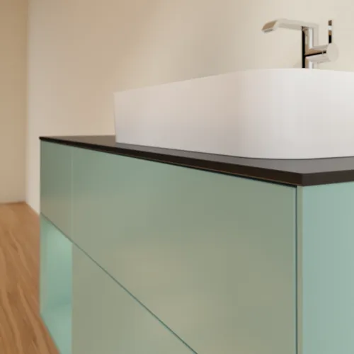 VILLEROY BOCH Toaletní skříňka Finion, s osvětlením, 3 výsuvy, 1200 x 603 x 501 mm, olivově matný lak / olivově matný lak / sklo černé matné #F392GMGM, obrázek 6