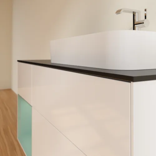 VILLEROY BOCH Toaletní skříňka Finion, s osvětlením, 3 výsuvy, 1200 x 603 x 501 mm, lesklý bílý lak / olivově matný lak / černé matné sklo #F392GMGF, obrázek 6