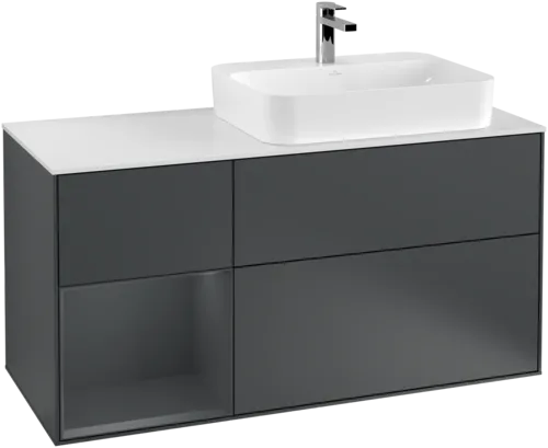 VILLEROY BOCH Toaletní skříňka Finion, s osvětlením, 3 výsuvy, 1200 x 603 x 501 mm, Midnight Blue Matt Lacquer / Midnight Blue Matt Lacquer / Glass White Matt #F391HGHG