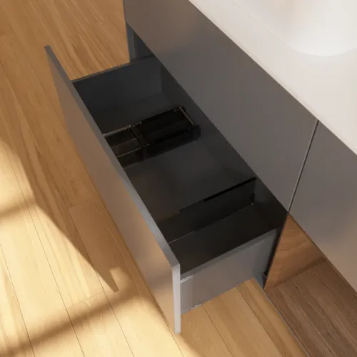 VILLEROY BOCH Toaletní skříňka Finion, s osvětlením, 3 výsuvy, 1200 x 603 x 501 mm, antracit matný lak / ořechová dýha / sklo bílé matné #F401GNGK, obrázek 7