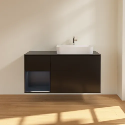 VILLEROY BOCH Toaletní skříňka Finion, s osvětlením, 3 výsuvy, 1200 x 603 x 501 mm, černý matný lak / půlnoční modrý matný lak / černé matné sklo #F392HGPD, obrázek 3