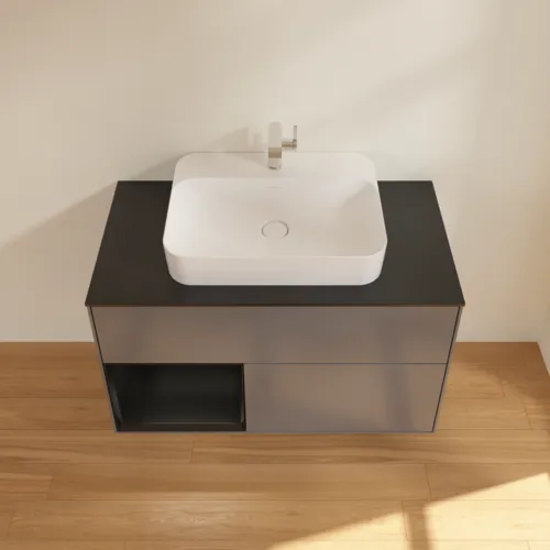 VILLEROY BOCH Toaletní skříňka Finion, s osvětlením, 2 výsuvy, 1000 x 603 x 501 mm, antracitový matný lak / černý matný lak / černé matné sklo #F362PDGK, obrázek 4