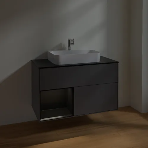 VILLEROY BOCH Toaletní skříňka Finion, s osvětlením, 2 výsuvy, 1000 x 603 x 501 mm, antracitový matný lak / černý matný lak / černé matné sklo #F362PDGK, obrázek 5