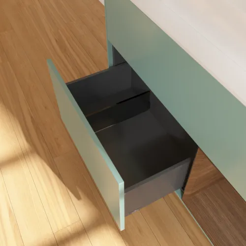 VILLEROY BOCH Toaletní skříňka Finion, s osvětlením, 2 výsuvy, 1000 x 603 x 501 mm, olivový matný lak / ořechová dýha / sklo bílé matné #F371GNGM, obrázek 7