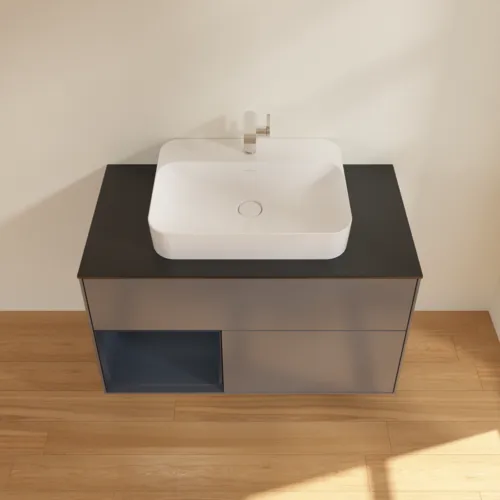 VILLEROY BOCH Toaletní skříňka Finion, s osvětlením, 2 výsuvy, 1000 x 603 x 501 mm, antracitový matný lak / půlnoční modrý matný lak / černé matné sklo #F362HGGK, obrázek 4