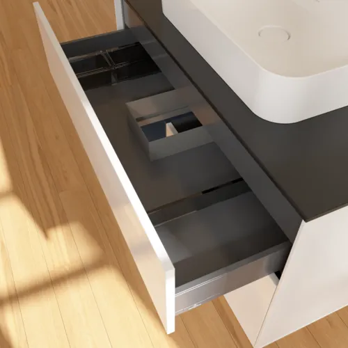 VILLEROY BOCH Toaletní skříňka Finion, s osvětlením, 2 výsuvy, 1000 x 603 x 501 mm, lesklý bílý lak / půlnoční modrý matný lak / černé matné sklo #F362HGGF, obrázek 8
