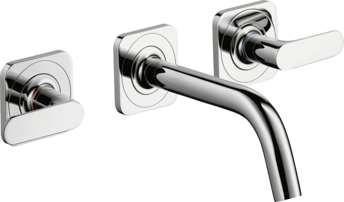 HANSGROHE AXOR Citterio M 3-otvorová umyvadlová baterie pod omítku, pro nástěnnou montáž, s výtokem 166 mm, páčkovými rukojeťmi a rozetami 34313000