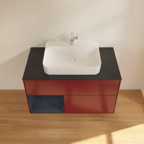 VILLEROY BOCH Toaletní skříňka Finion, s osvětlením, 2 výsuvy, 1000 x 603 x 501 mm, Peony Matt Lacquer / Midnight Blue Matt Lacquer / Glass Black Matt #F362HGHB, obrázek 4