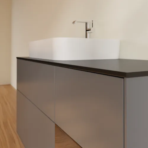 VILLEROY BOCH Toaletní skříňka Finion, s osvětlením, 3 výsuvy, 1200 x 603 x 501 mm, antracitový matný lak / ořechová dýha / černé matné sklo #F402GNGK, obrázek 6